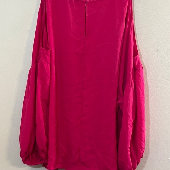 Eloquii Top Women 20 Pink Pullover High Neck Cold Shoulder Puff Sleeve Keyhole - Picture 9 of 13